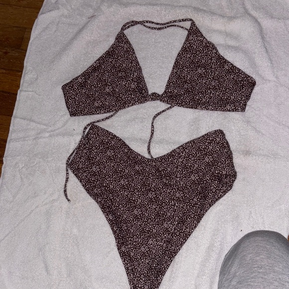 Skatie Other - Skatie Dark Brown Micro Dot V-Waist Bikini Set